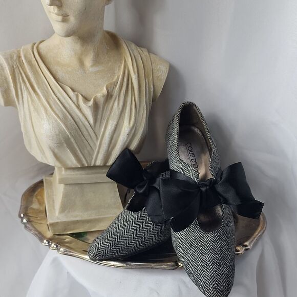 Coup D'Etat Size 8.5 M Beribboned Herringbone Heels - Picture 5 of 11